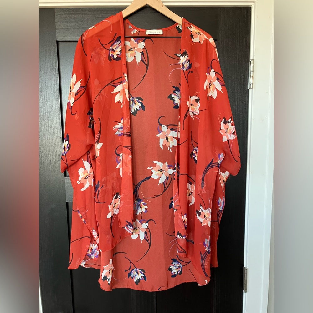 Emory Park Red Floral Kimono Blouse